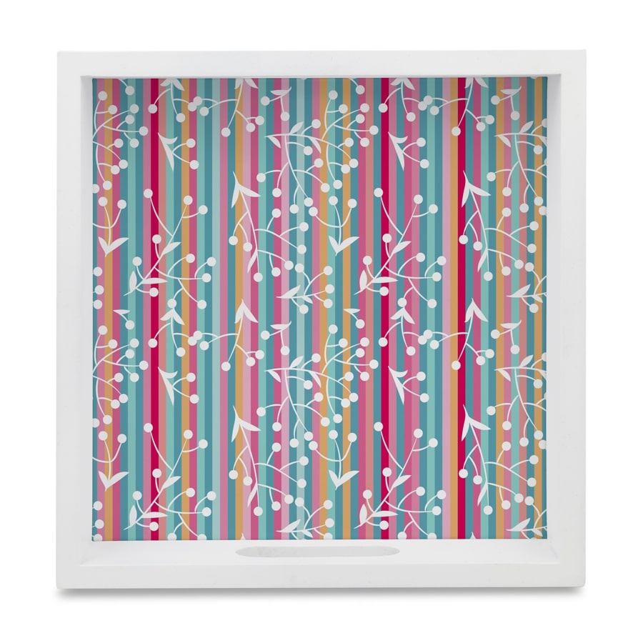 Floral Stripes-W Serving Tray with Cutout Handles (Wood) 9" x 9"