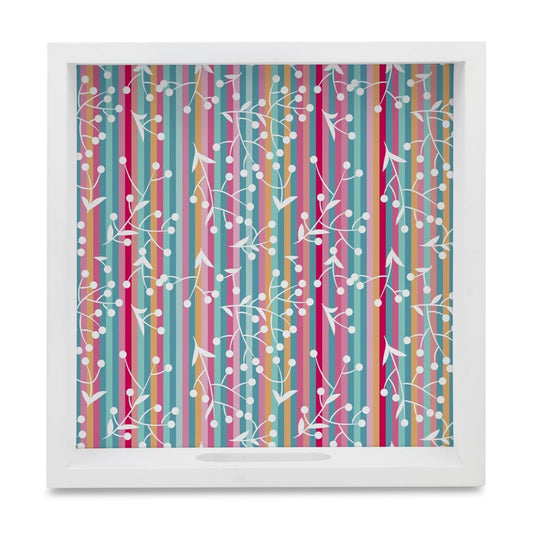 Floral Stripes-W Serving Tray with Cutout Handles (Wood) 9" x 9"