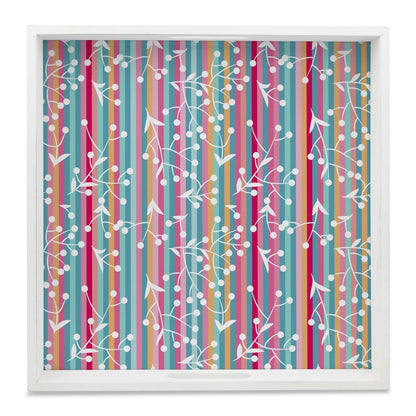 Floral Stripes-W Serving Tray with Cutout Handles (Wood) 12" x 12"