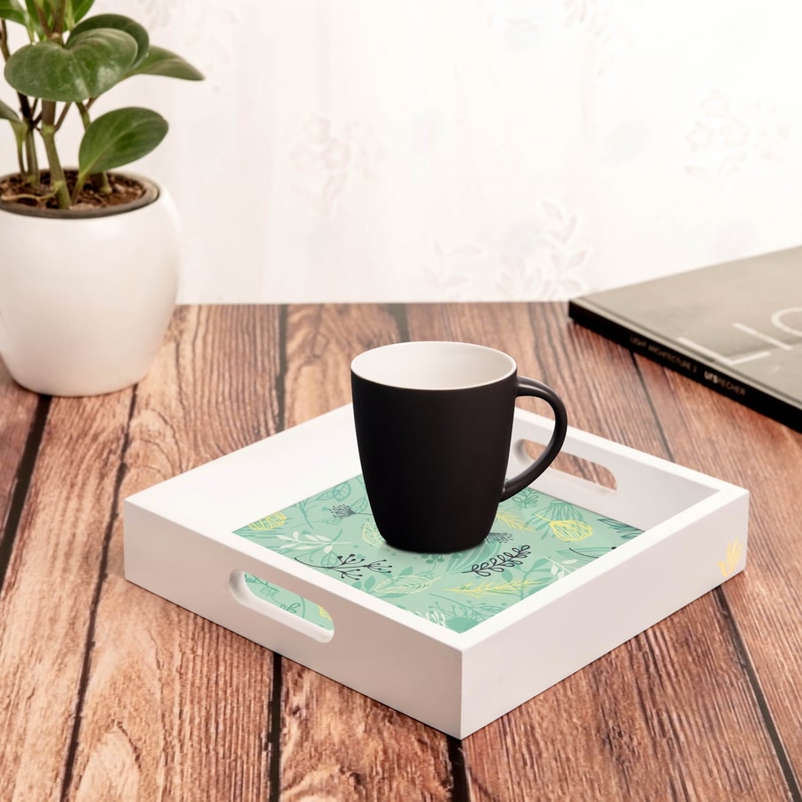 Herbs Serving Tray with Cutout Handles (Wood) 9" x 9"