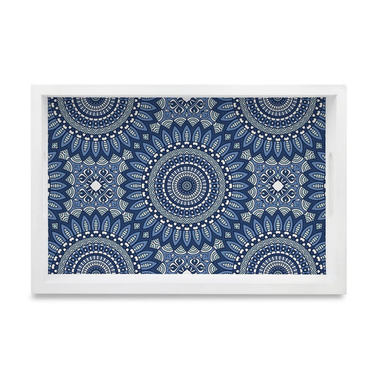 Blue Mandala 2 Serving Tray with Cutout Handles (Wood) 8" x 12"