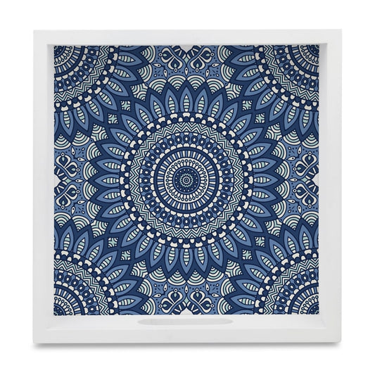 Blue Mandala 2 Serving Tray with Cutout Handles (Wood) 9" x 9"