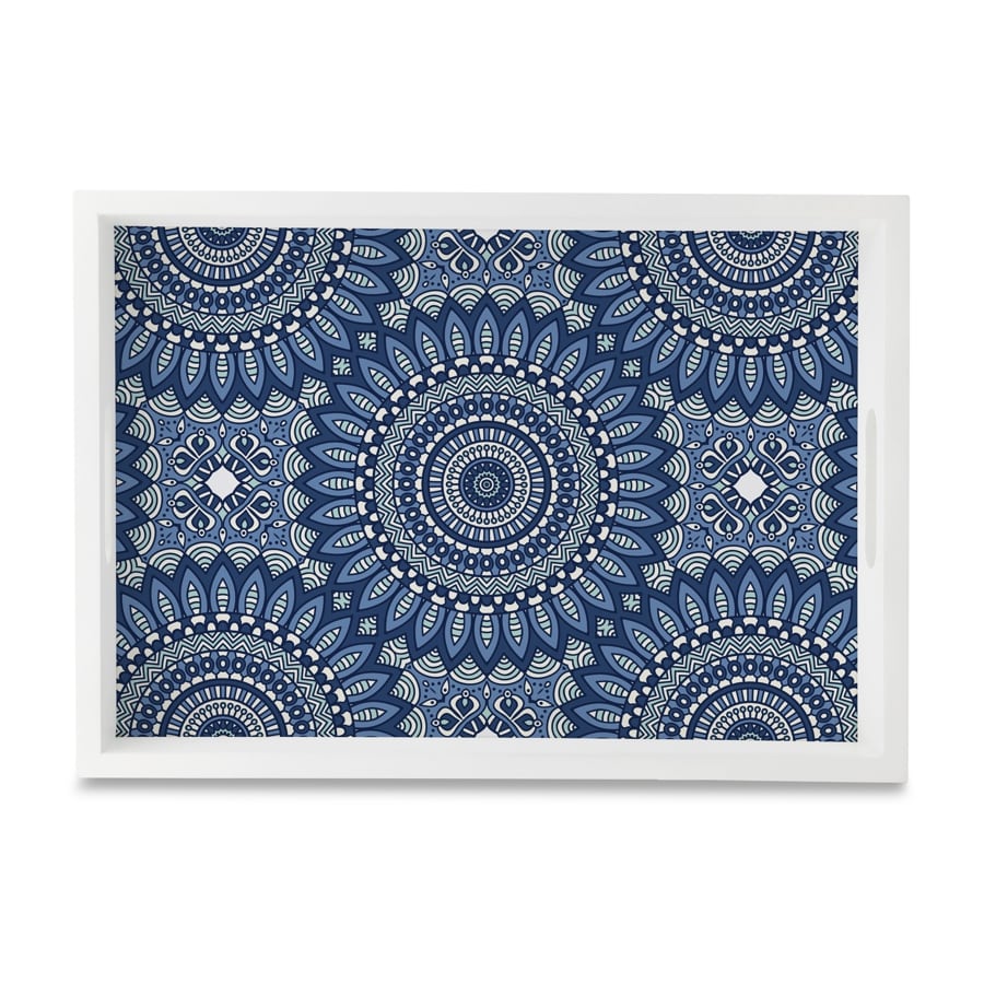 Blue Mandala 2 Serving Tray with Cutout Handles (Wood) 10" x 14"