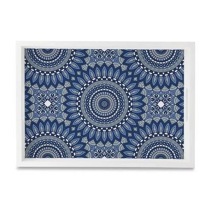 Blue Mandala 2 Serving Tray with Cutout Handles (Wood) 10" x 14"