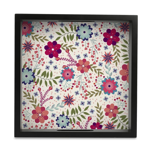Teen Floral Serving Tray with Cutout Handles (Wood) 9" x 9"