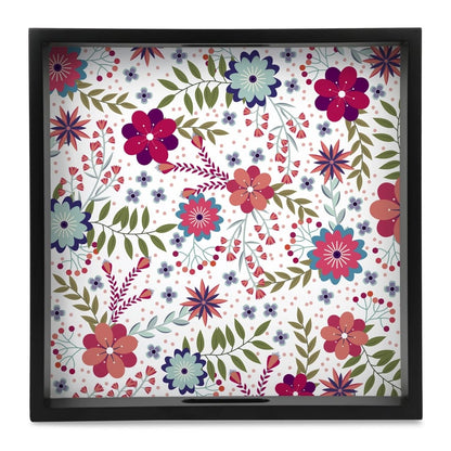Teen Floral Serving Tray with Cutout Handles (Wood) 12" x 12"