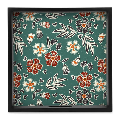 Emerald Batik Serving Tray with Cutout Handles (Wood) 12" x 12"