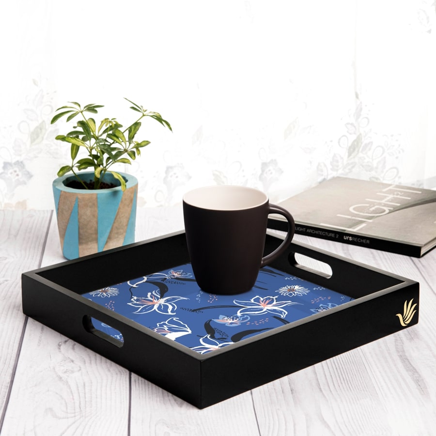 Lily Bloom Serving Tray with Cutout Handles (Wood) 12" x 12"