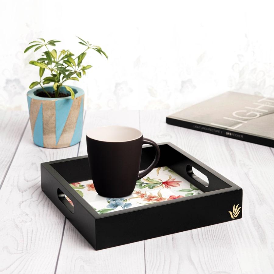 Magnolia Serving Tray with Cutout Handles (Wood) 9" x 9"