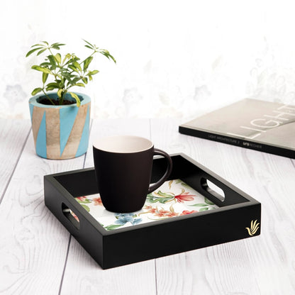 Magnolia Serving Tray with Cutout Handles (Wood) 9" x 9"