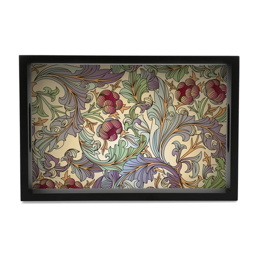 Ornate Floral Serving Tray with Cutout Handles (Wood) 8" x 12"