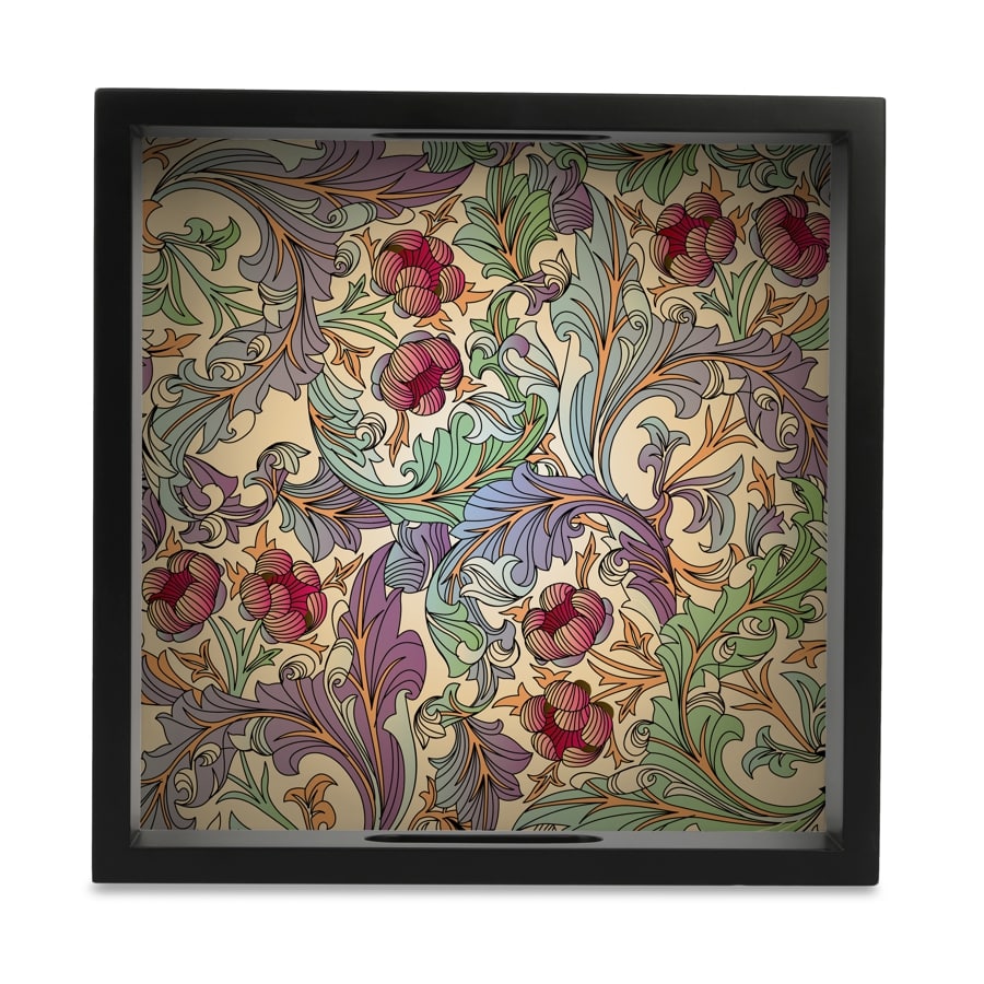 Ornate Floral Serving Tray with Cutout Handles (Wood) 9" x 9"