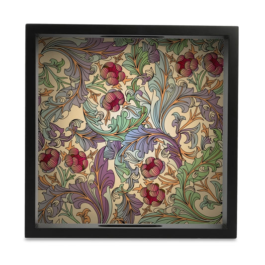 Ornate Floral Serving Tray with Cutout Handles (Wood) 9" x 9"
