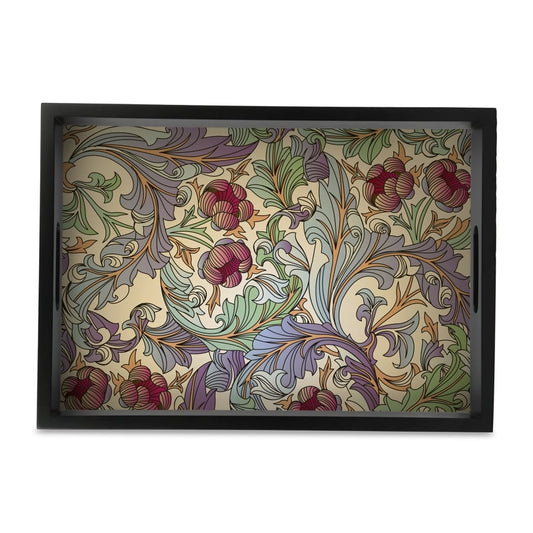 Ornate Floral Serving Tray with Cutout Handles (Wood) 10" x 14"