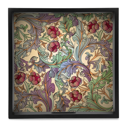 Ornate Floral Serving Tray with Cutout Handles (Wood) 12" x 12"