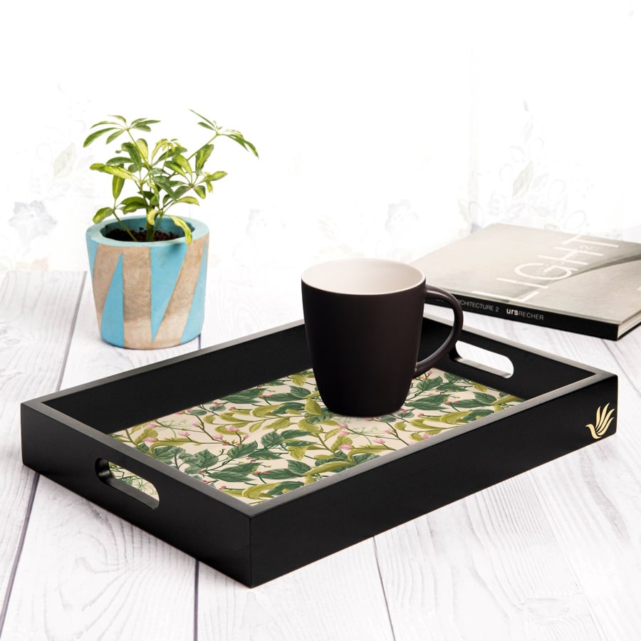 Vintage Floral Serving Tray with Cutout Handles (Wood) 10" x 14"