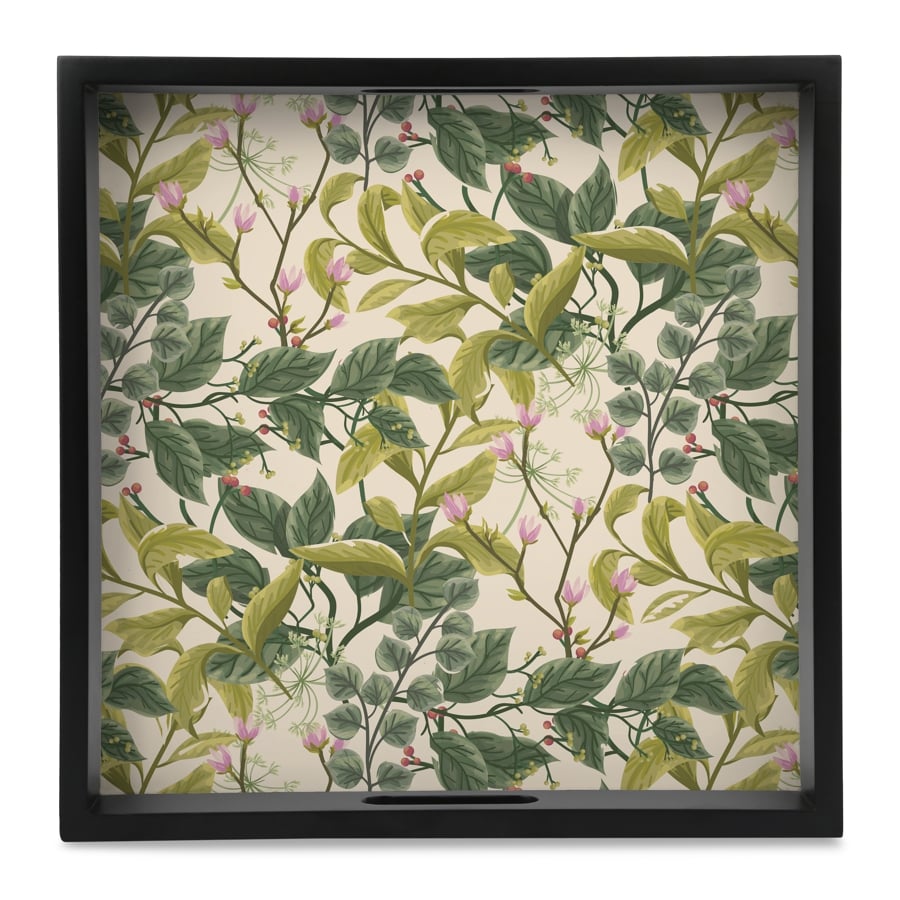 Vintage Floral Serving Tray with Cutout Handles (Wood) 12" x 12"