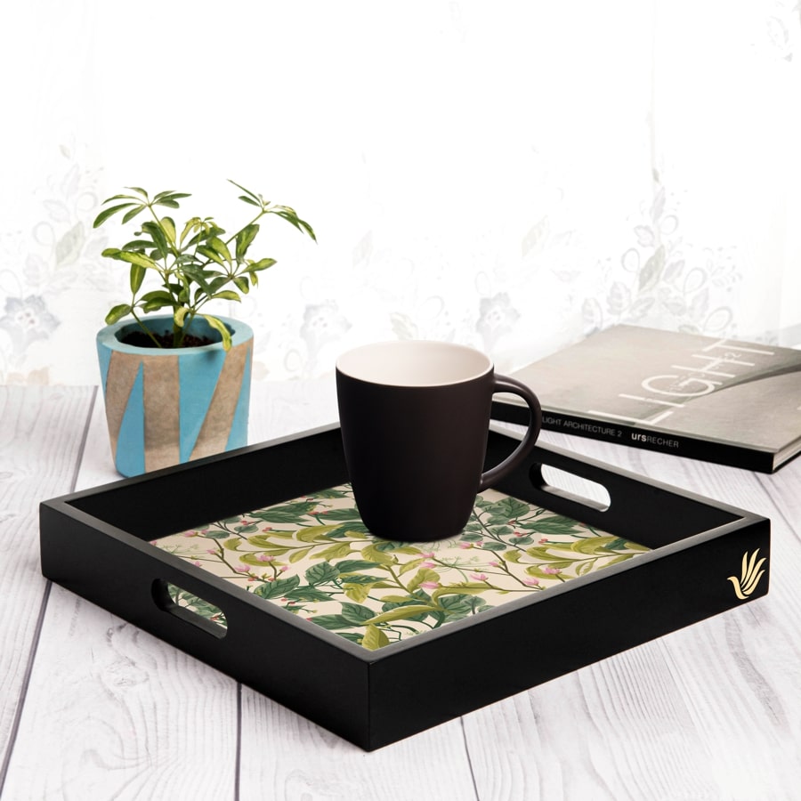 Vintage Floral Serving Tray with Cutout Handles (Wood) 12" x 12"