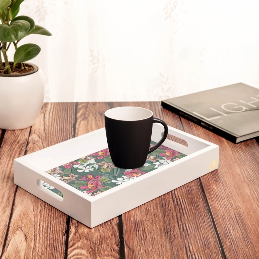 Vintage Jasmine Serving Tray with Cutout Handles (Wood) 8" x 12"