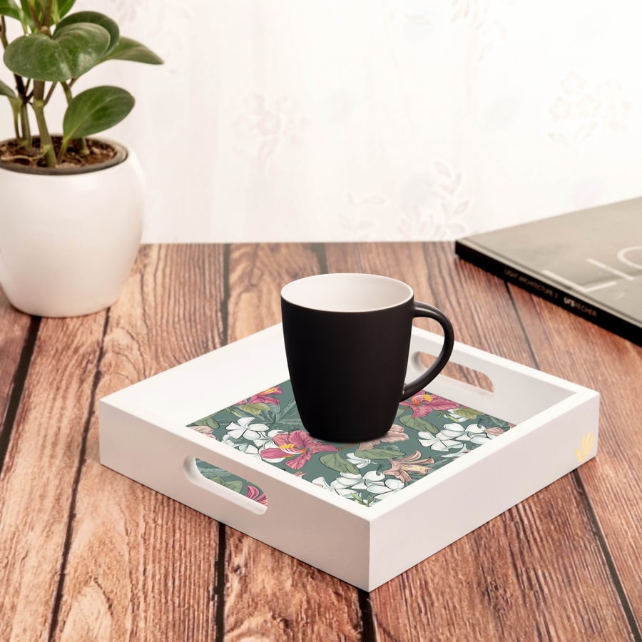 Vintage Jasmine Serving Tray with Cutout Handles (Wood) 9" x 9"