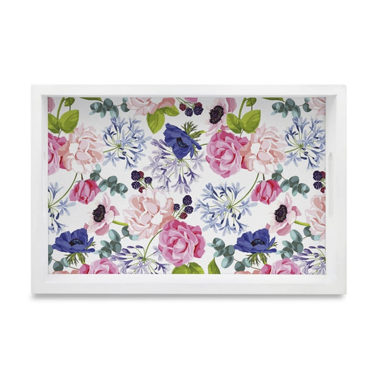 Roses Etc Serving Tray with Cutout Handles (Wood) 8" x 12"