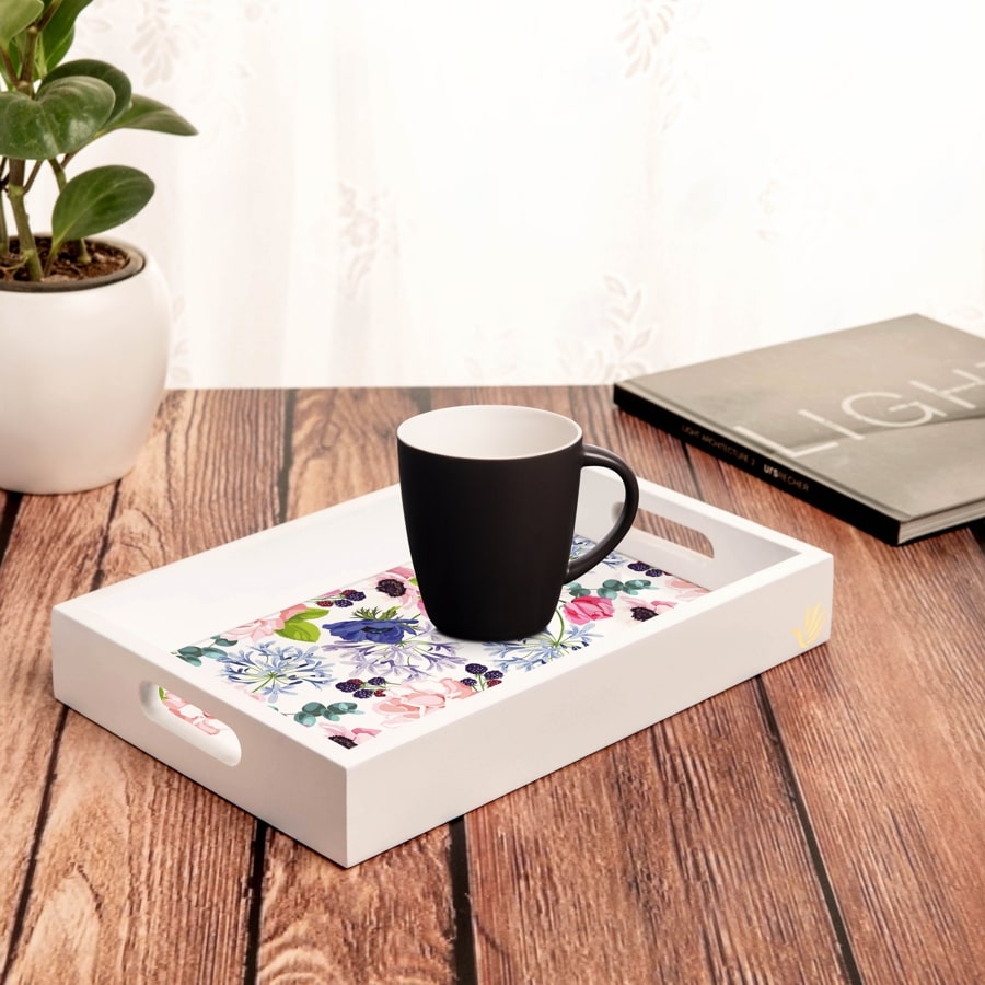 Roses Etc Serving Tray with Cutout Handles (Wood) 8" x 12"