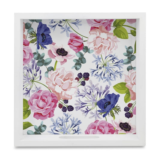 Roses Etc Serving Tray with Cutout Handles (Wood) 9" x 9"