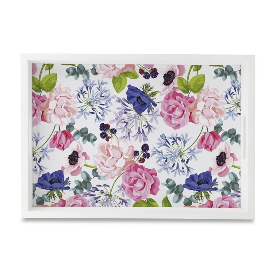 Roses Etc Serving Tray with Cutout Handles (Wood) 10" x 14"