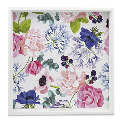 Roses Etc Serving Tray with Cutout Handles (Wood) 12" x 12"