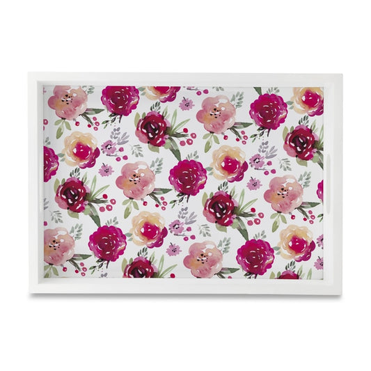 Pink Flowers Serving Tray with Cutout Handles (Wood) 10" x 14"