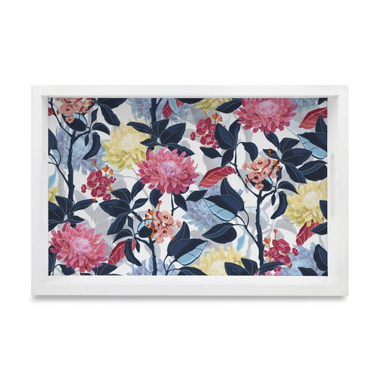 Mia Floral Serving Tray with Cutout Handles (Wood) 8" x 12"