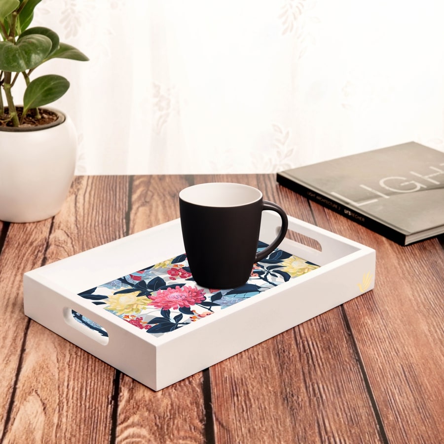Mia Floral Serving Tray with Cutout Handles (Wood) 8" x 12"