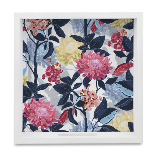 Mia Floral Serving Tray with Cutout Handles (Wood) 9" x 9"