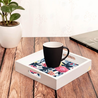 Mia Floral Serving Tray with Cutout Handles (Wood) 9" x 9"