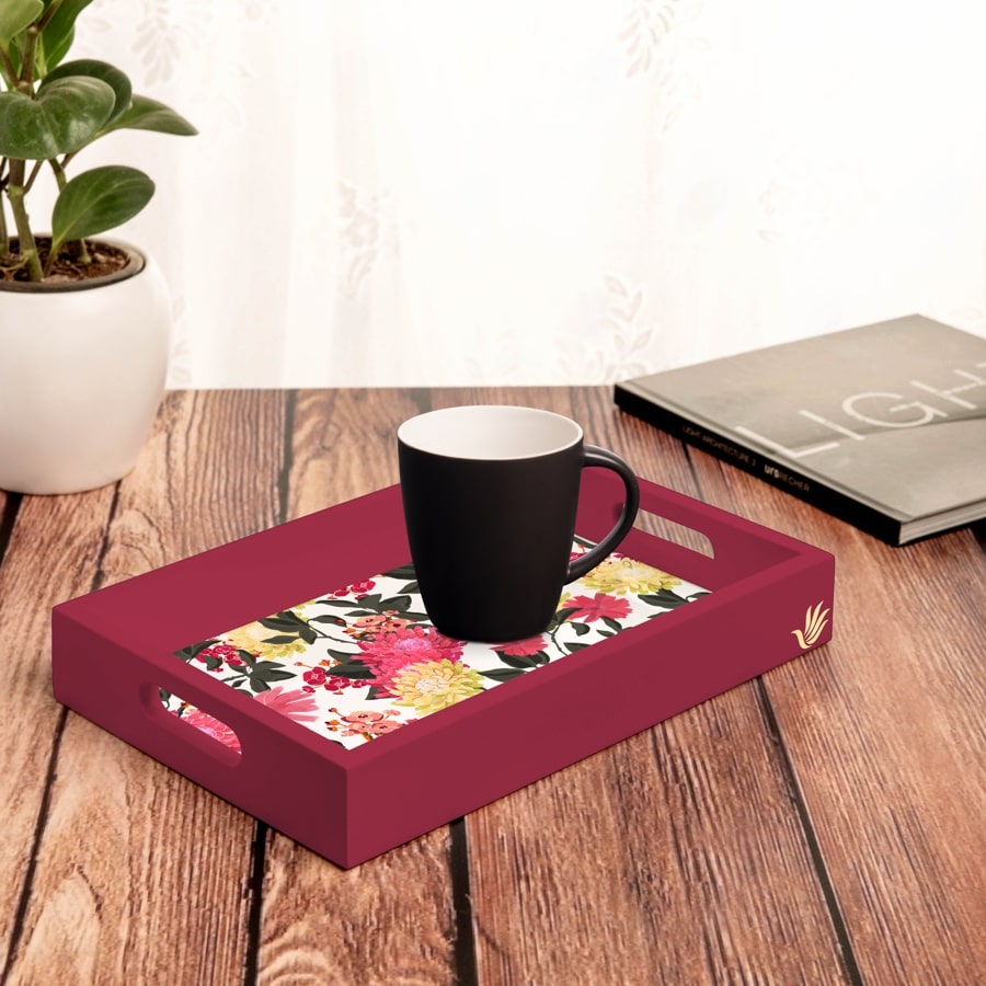 Ava Floral-R Serving Tray with Cutout Handles (Wood) 8" x 12"