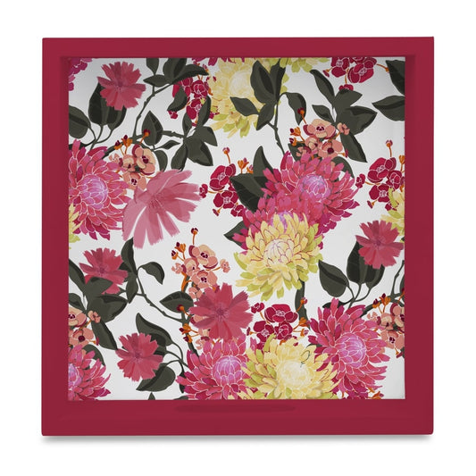 Ava Floral-R Serving Tray with Cutout Handles (Wood) 9" x 9"