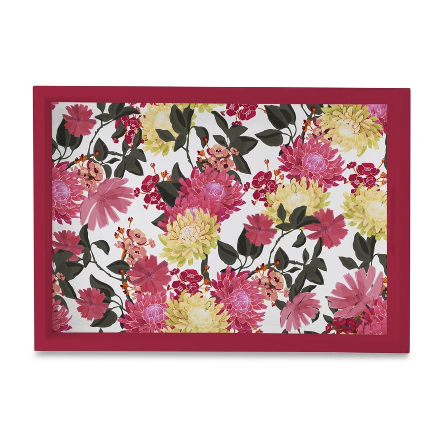 Ava Floral-R Serving Tray with Cutout Handles (Wood) 10" x 14"