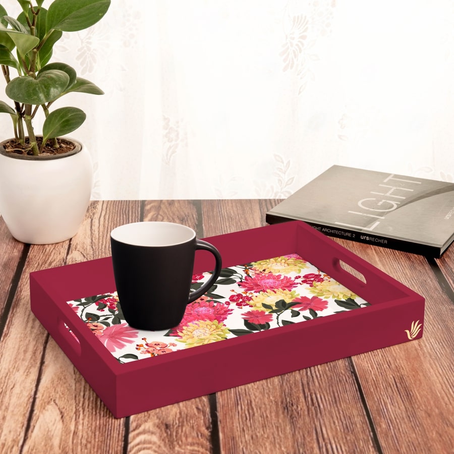 Ava Floral-R Serving Tray with Cutout Handles (Wood) 10" x 14"