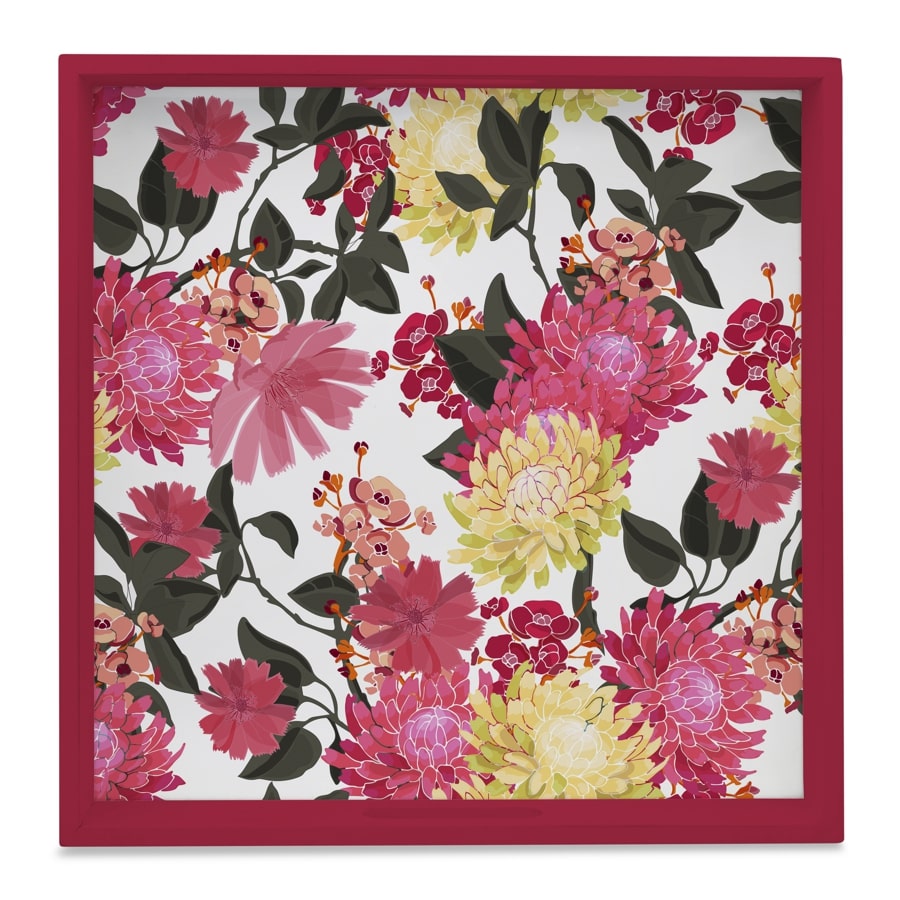 Ava Floral-R Serving Tray with Cutout Handles (Wood) 12" x 12"