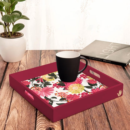 Ava Floral-R Serving Tray with Cutout Handles (Wood) 12" x 12"