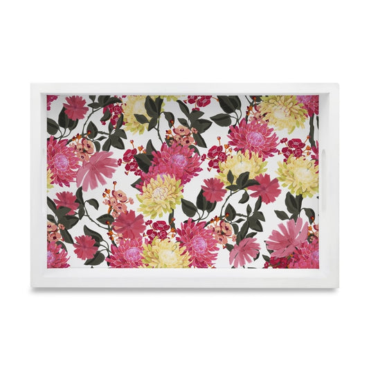 Ava Floral-W Serving Tray with Cutout Handles (Wood) 8" x 12"