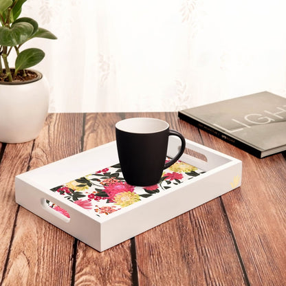 Ava Floral-W Serving Tray with Cutout Handles (Wood) 8" x 12"
