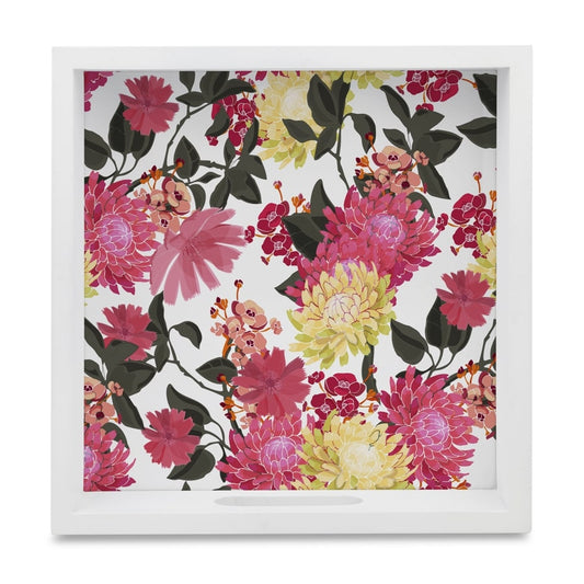Ava Floral-W Serving Tray with Cutout Handles (Wood) 9" x 9"