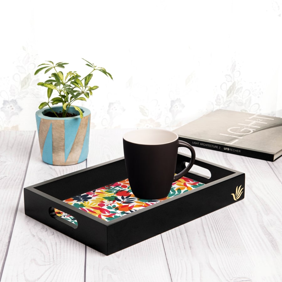 Autumn Leaves Serving Tray with Cutout Handles (Wood) 8" x 12"