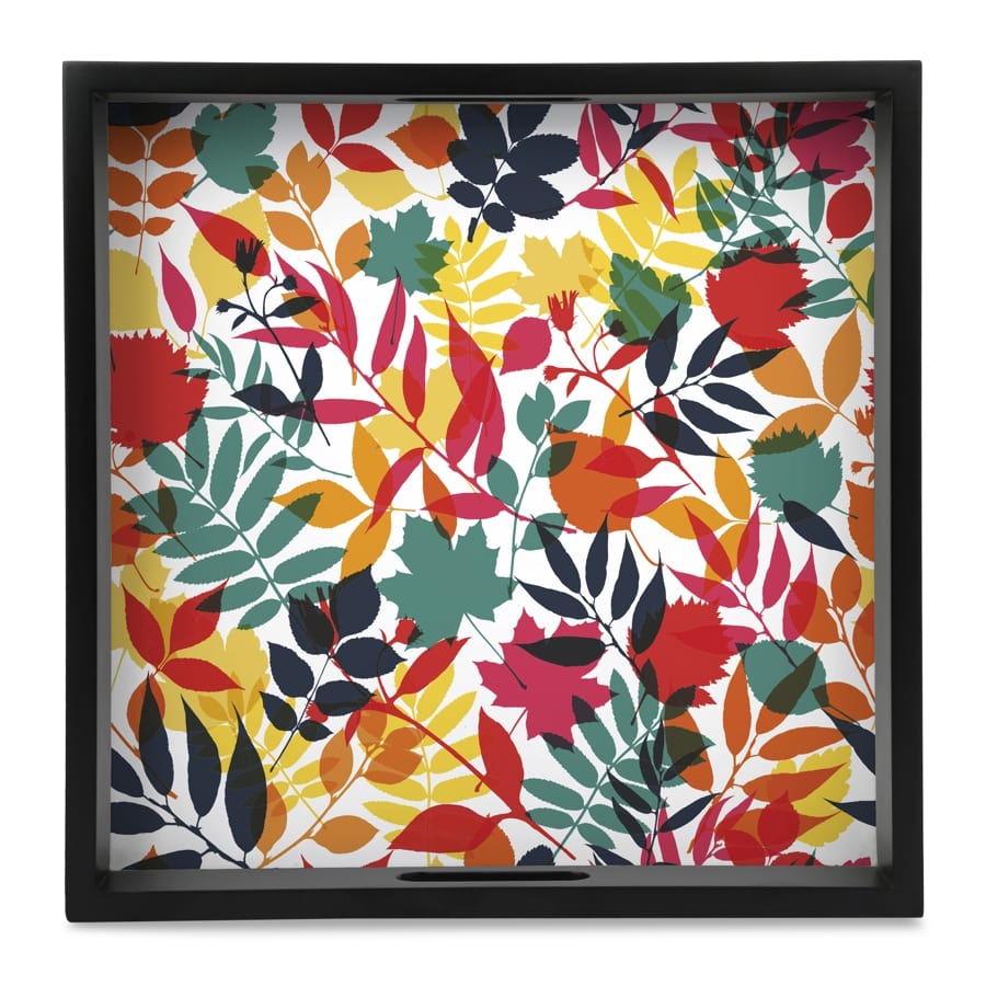 Autumn Leaves Serving Tray with Cutout Handles (Wood) 12" x 12"