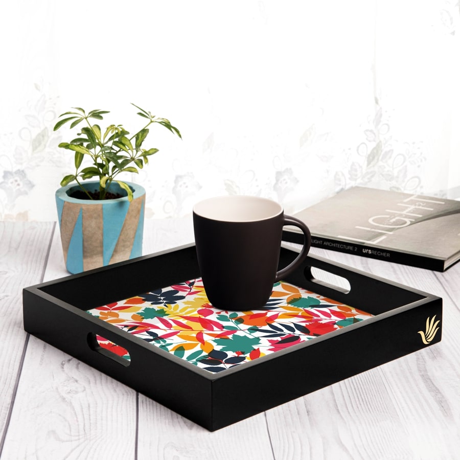 Autumn Leaves Serving Tray with Cutout Handles (Wood) 12" x 12"