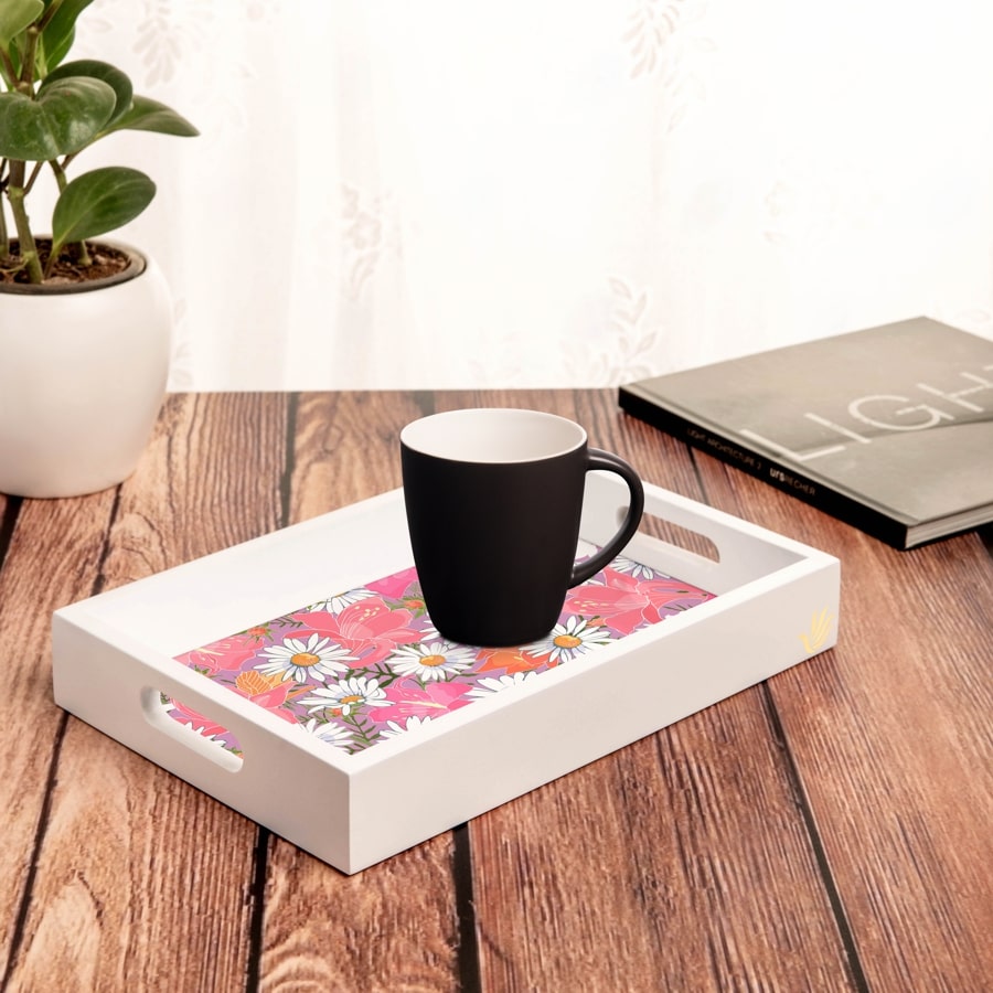 Camomile Serving Tray with Cutout Handles (Wood) 8" x 12"