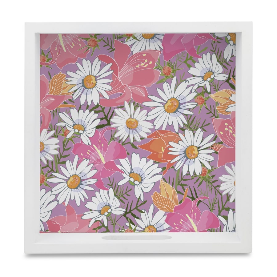 Camomile Serving Tray with Cutout Handles (Wood) 9" x 9"