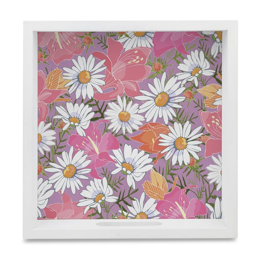 Camomile Serving Tray with Cutout Handles (Wood) 9" x 9"