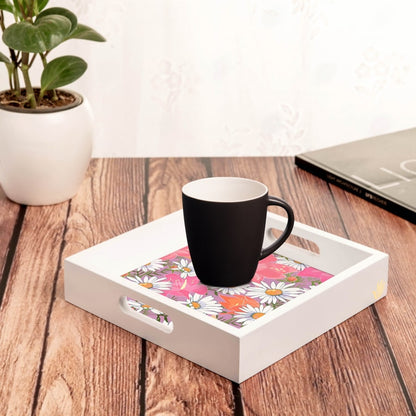 Camomile Serving Tray with Cutout Handles (Wood) 9" x 9"
